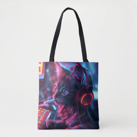 Cool Gamer Cat Rauchen Funny Tasche (Vorderseite)