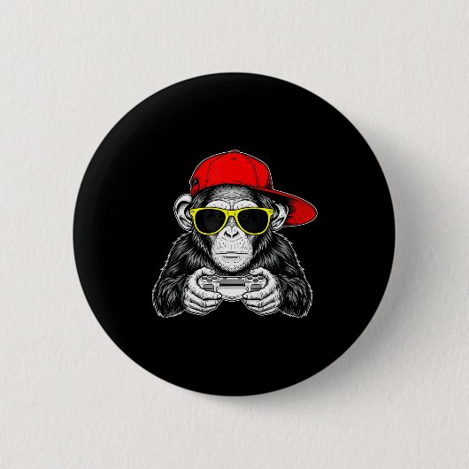 Cool Gamer Monkey With Controller Funny Gaming Vid Button (Vorderseite)