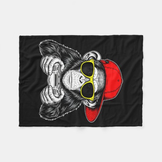 Cool Gamer Monkey With Controller Funny Gaming Vid Fleecedecke (Vorderseite (Horizontal))