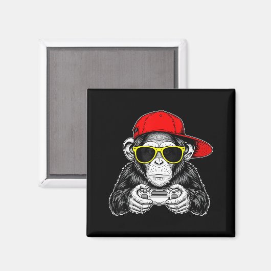 Cool Gamer Monkey With Controller Funny Gaming Vid Magnet (Vorderseite/Rückseite)