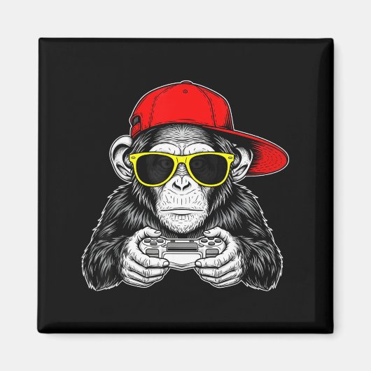 Cool Gamer Monkey With Controller Funny Gaming Vid Magnet (Vorne)