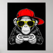 Cool Gamer Monkey With Controller Funny Gaming Vid Poster (Vorne)