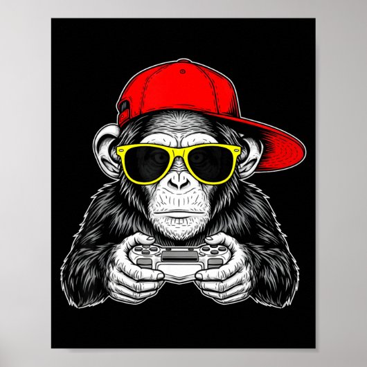 Cool Gamer Monkey With Controller Funny Gaming Vid Poster (Vorne)
