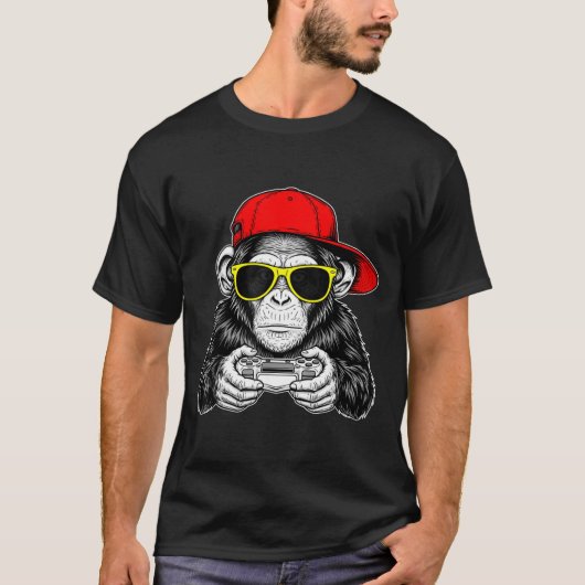 Cool Gamer Monkey With Controller Funny Gaming Vid T-Shirt (Vorderseite)