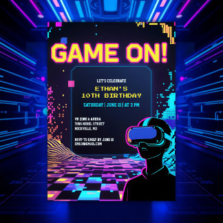 Cool Gamer Party Glitch Thema VR Geburtstag Einladung