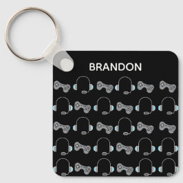 Cool Gamer Personalisiert Gaming Pattern Black Schlüsselanhänger