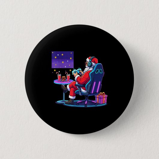 Cool Gamer Santa Playing Games Christmas Boys Styl Button (Vorderseite)