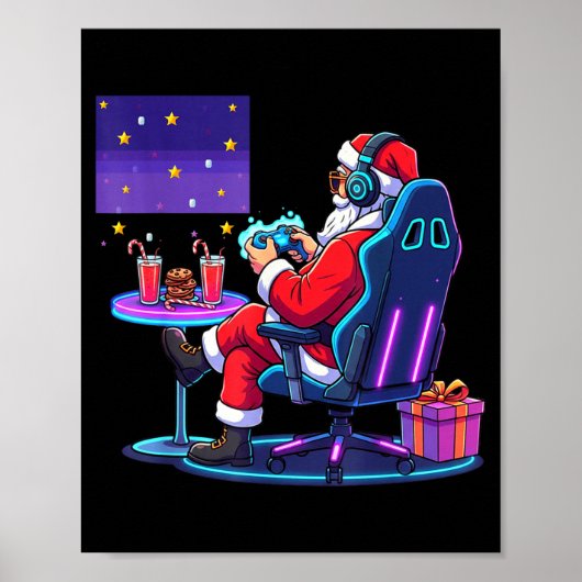 Cool Gamer Santa Playing Games Christmas Boys Styl Poster (Vorne)