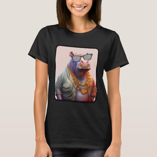 Cool Gangster Hippo Sunglasses T-Shirt (Vorderseite)