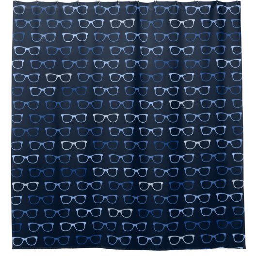 Cool Geeky Navy Blue Hipster Glasses Pattern Duschvorhang (Vorderseite)