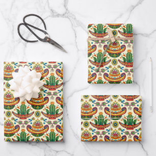 Cool gefliestes mexikanisches Fiesta-Party Geschenkpapier Set