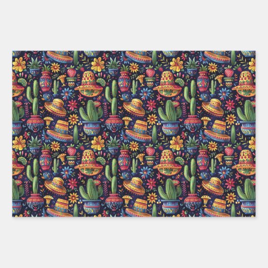 Cool gefliestes mexikanisches Fiesta-Party Geschenkpapier Set (Vorderseite 3)