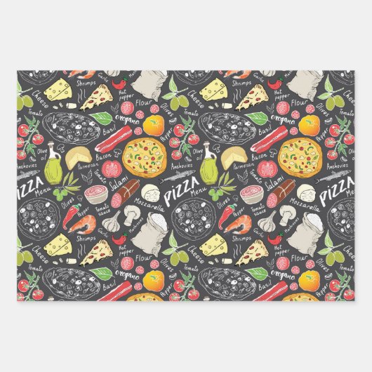 cool gefliestes Pizza-Party Geschenkpapier Set (Vorderseite 2)
