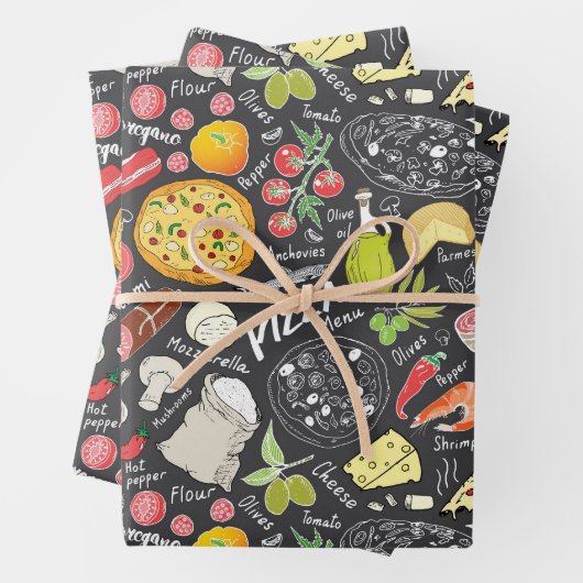 cool gefliestes Pizza-Party Geschenkpapier Set (Beispiel)