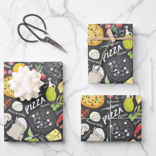 cool gefliestes Pizza-Party Geschenkpapier Set (Vorderseite)