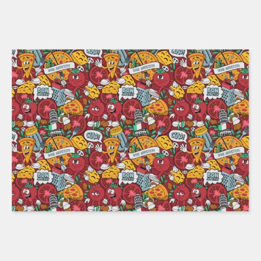 cool gefliestes Pizza-Party Geschenkpapier Set (Vorderseite 2)