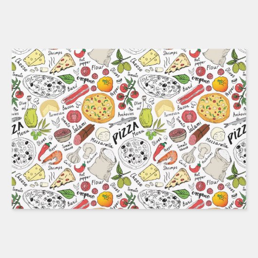 cool gefliestes Pizza-Party Geschenkpapier Set (Vorderseite 2)