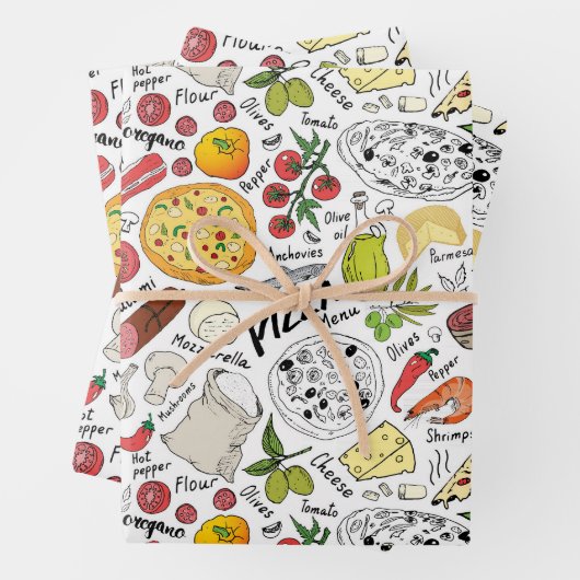 cool gefliestes Pizza-Party Geschenkpapier Set (Beispiel)