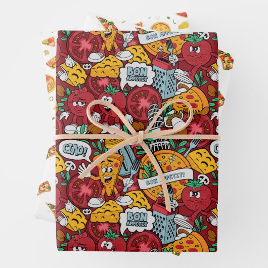 cool gefliestes Pizzas-Party Geschenkpapier Set (Beispiel)