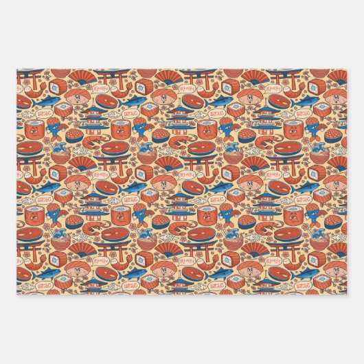 cool gekacheltes japanisches Lebensmittelmuster Geschenkpapier Set (Vorderseite)