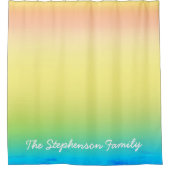 Cool-gelblich-blauer Text und Weißtext Duschvorhang (Vorderseite)