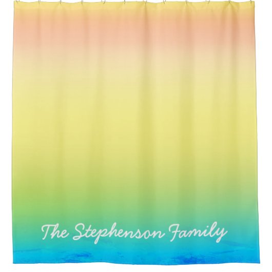 Cool-gelblich-blauer Text und Weißtext Duschvorhang (Vorderseite)