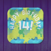 Cool-Gelbtürkis-Grün-Farbspritze Party Pappteller