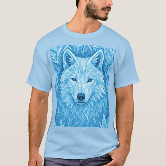 Cool Geometric Blue Wolf Low Poly Graphic All Over T-Shirt (Vorderseite)