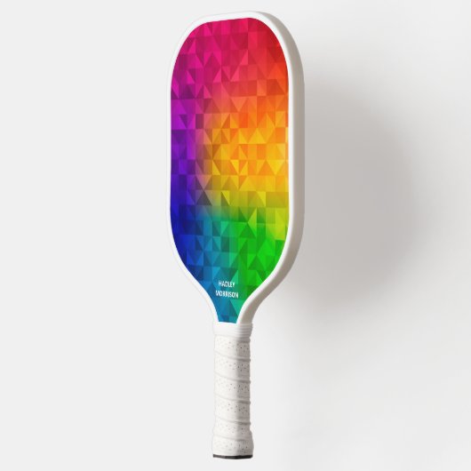 Cool Geometric Rainbow Pattern Custom Text Name Pickleball Schläger (Links)