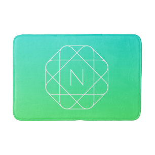 Cool Geometrisches Monogramm   Blue & Lime Green O Badematte