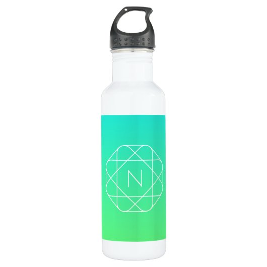 Cool Geometrisches Monogramm | Blue & Lime Green O Edelstahlflasche (Vorderseite)