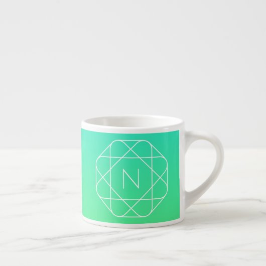 Cool Geometrisches Monogramm | Blue & Lime Green O Espressotasse (Rechts)