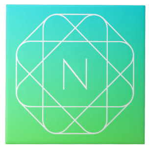 Cool Geometrisches Monogramm   Blue & Lime Green O Fliese