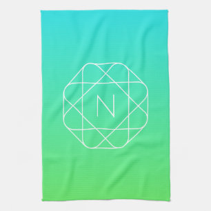 Cool Geometrisches Monogramm   Blue & Lime Green O Geschirrtuch