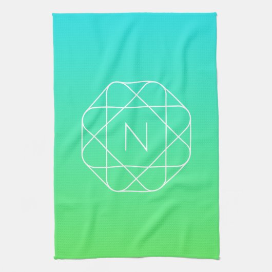 Cool Geometrisches Monogramm | Blue & Lime Green O Geschirrtuch (Vertikal)