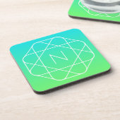 Cool Geometrisches Monogramm | Blue & Lime Green O Getränkeuntersetzer (Linke Seite)