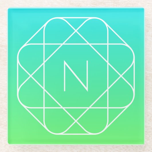 Cool Geometrisches Monogramm | Blue & Lime Green O Glasuntersetzer (Vorderseite)