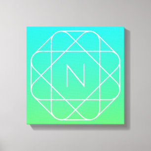 Cool Geometrisches Monogramm Blue & Lime Green O Leinwanddruck
