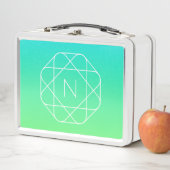 Cool Geometrisches Monogramm | Blue & Lime Green O Metall Brotdose (Beispiel)