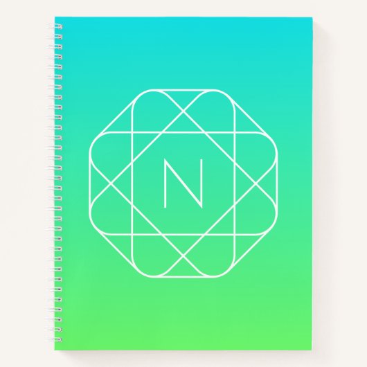 Cool Geometrisches Monogramm | Blue & Lime Green O Notizblock (Vorderseite)