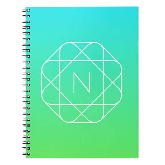 Cool Geometrisches Monogramm | Blue & Lime Green O Notizblock (Vorderseite)