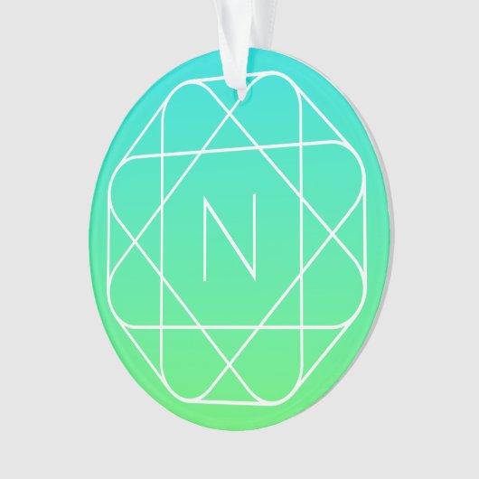 Cool Geometrisches Monogramm | Blue & Lime Green O Ornament (Vorderseite)