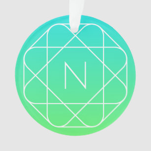 Cool Geometrisches Monogramm Blue & Lime Green O Ornament