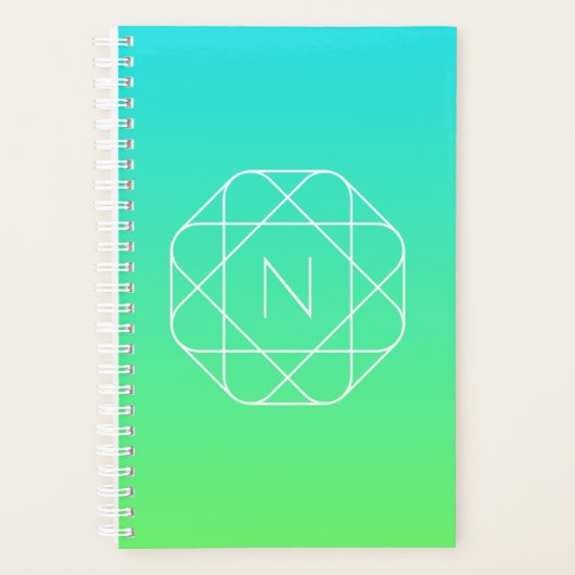 Cool Geometrisches Monogramm | Blue & Lime Green O Planer (Vorderseite)