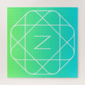 Cool Geometrisches Monogramm | Blue & Lime Green O Puzzle (Horizontal)