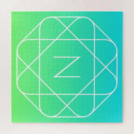 Cool Geometrisches Monogramm | Blue & Lime Green O Puzzle (Horizontal)
