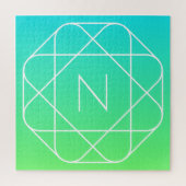 Cool Geometrisches Monogramm | Blue & Lime Green O Puzzle (Vertikal)