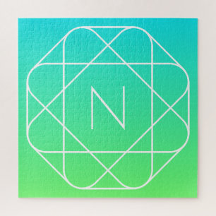 Cool Geometrisches Monogramm Blue & Lime Green O Puzzle
