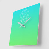 Cool Geometrisches Monogramm | Blue & Lime Green O Quadratische Wanduhr (Winkel)