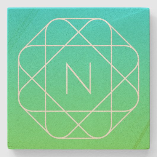 Cool Geometrisches Monogramm | Blue & Lime Green O Steinuntersetzer (Vorderseite)